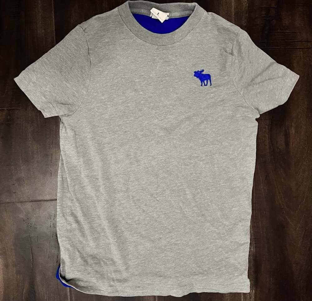Abercrombie Kids Muscle T-Shirt Size L Gray Blue Logo